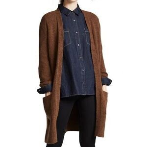 Madewell Long Open Front Cardigan XS EXTRA SMALL BROWN EUC!!